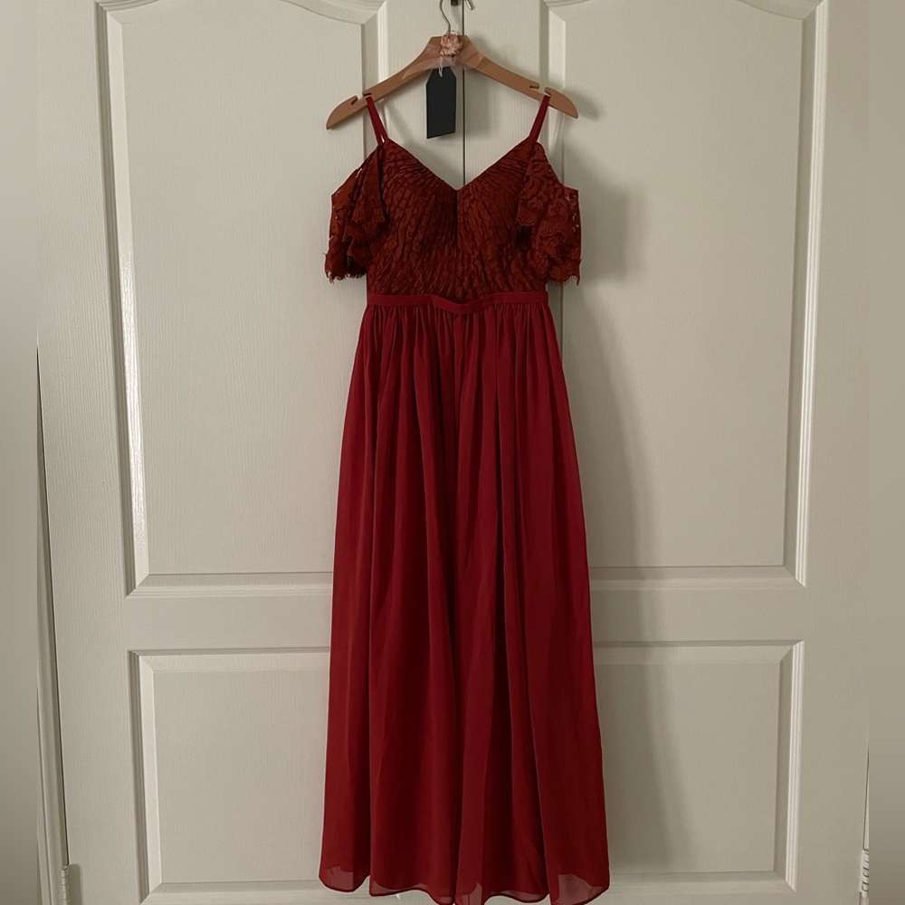 Beautiful formal, wedding guest dress petite XS. Color is burnt orange